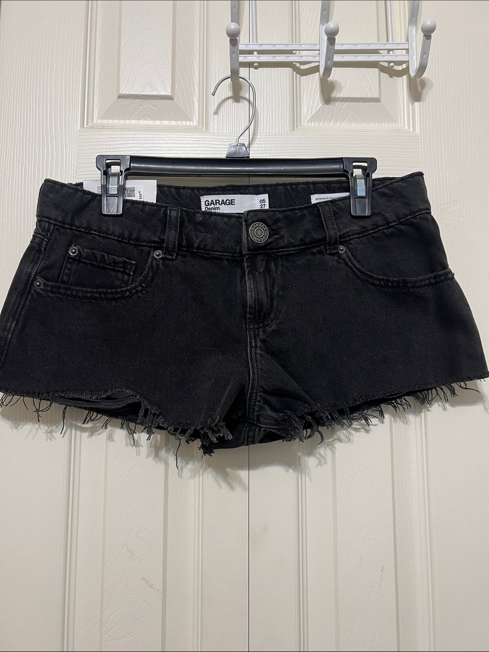 Garage Black Frayed Edge Denim Shorts. Junior 5. Carbon black.